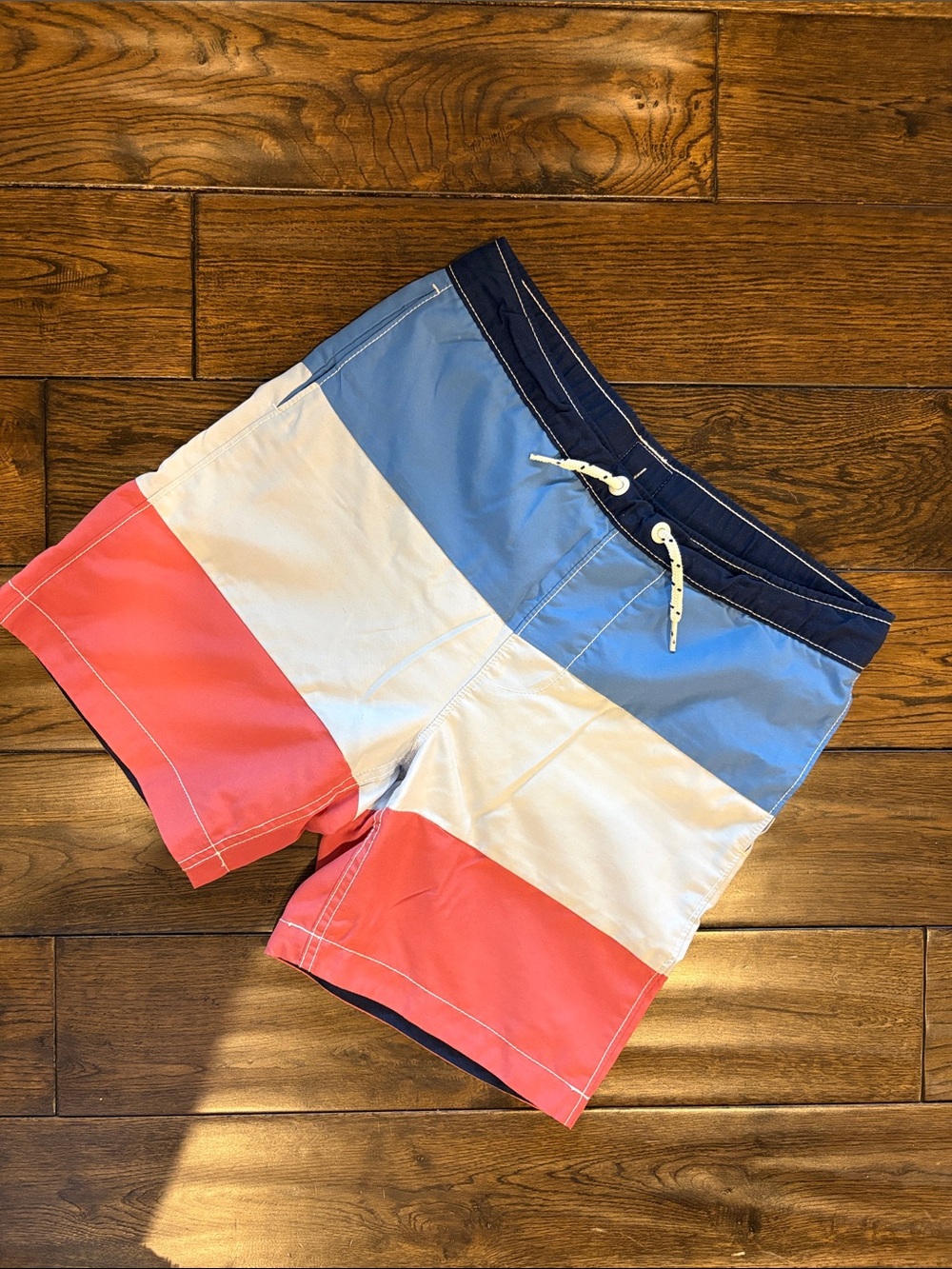 GAP Kids’ Colorblock Shorts in Sky Blue, Light Blue, & Faded Red, Americana